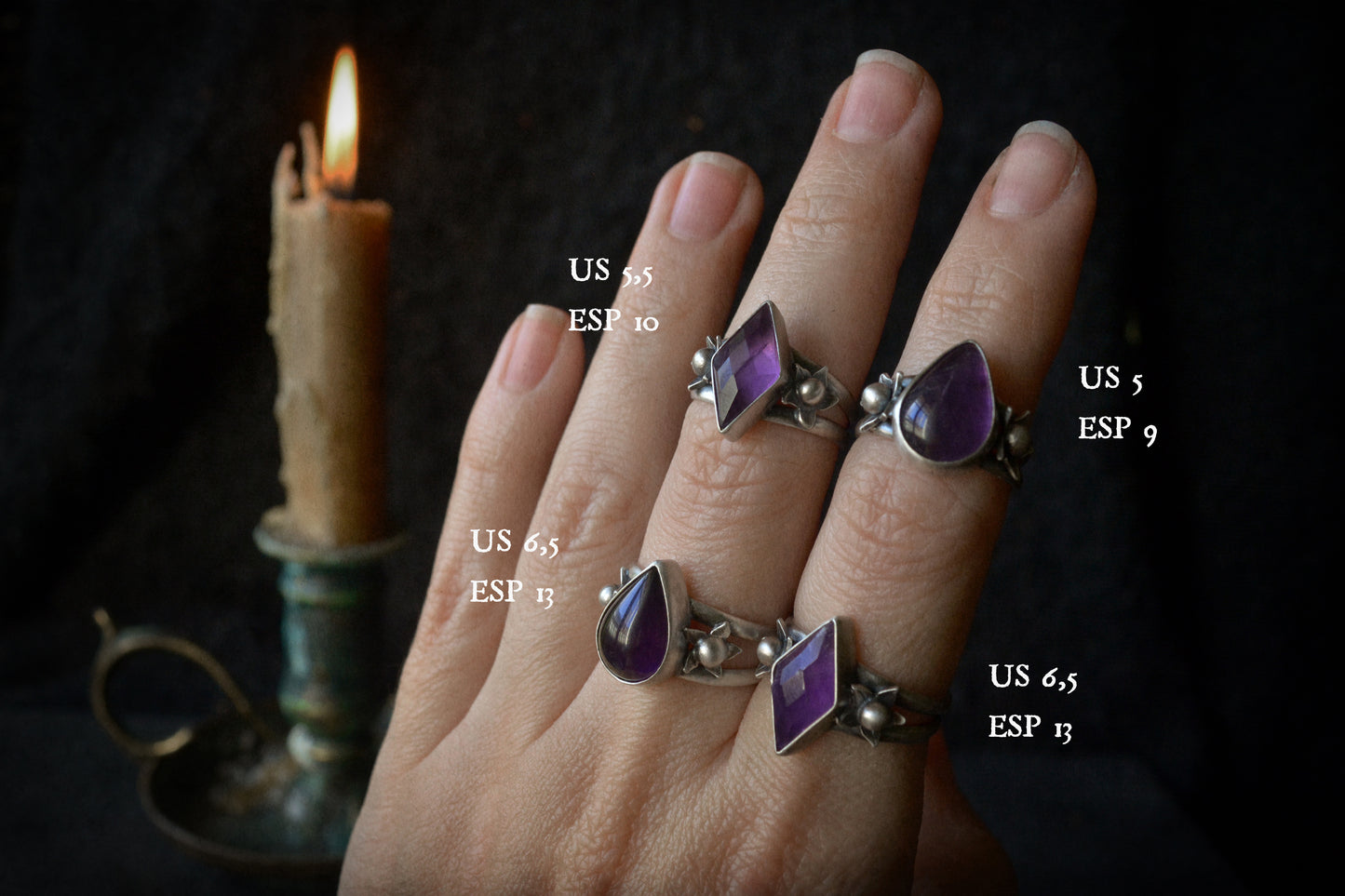 Belladona double shank ring with amethyst