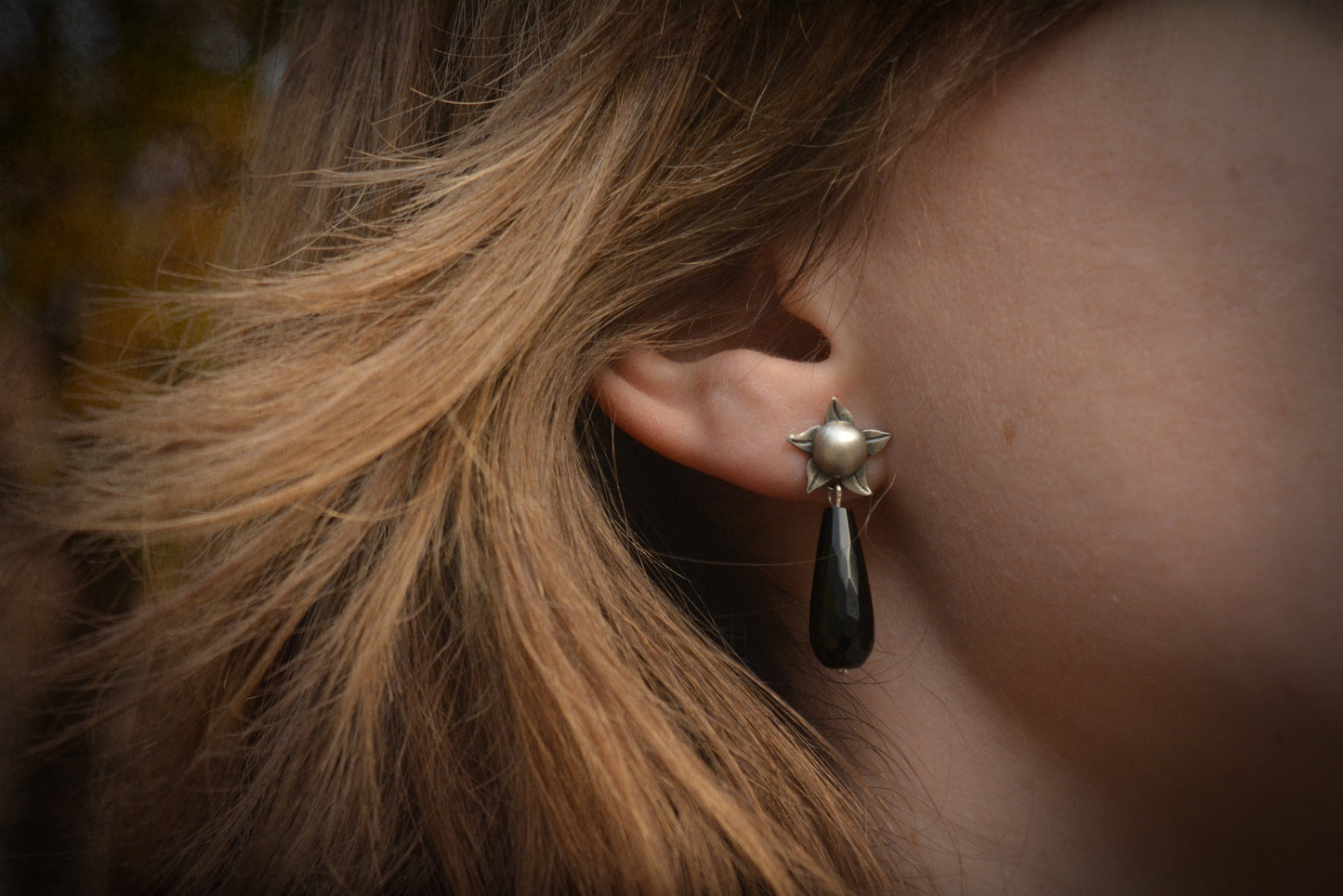 Belladona drop earrings with faceted onyx bead