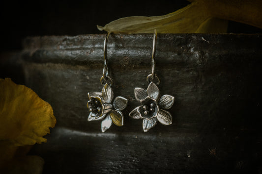 MADE TO ORDER ~ Silver narcissus hook earrings