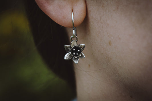MADE TO ORDER ~ Silver narcissus hook earrings